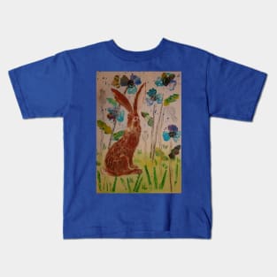 Hare among Blue Poppies Collage Kids T-Shirt